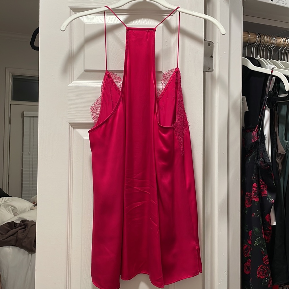 CAMI NYC Racer Charmeuse Cami in Hot Pink with Lace Trim - Picture 2 of 4